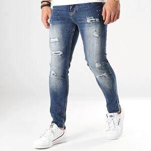 Sixth June Jeans Men 31 Blue Paint  Distressed Thrashed Stretch Button Fly Denim